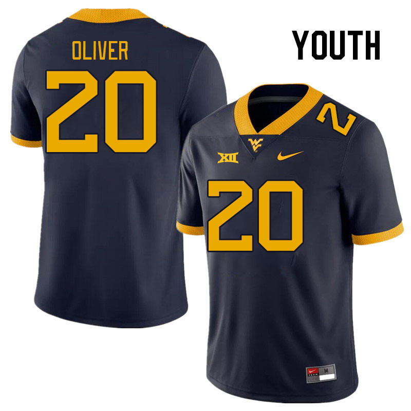 Youth #20 DJ Oliver West Virginia Mountaineers College Football Jerseys Stitched Sale-Navy - Click Image to Close